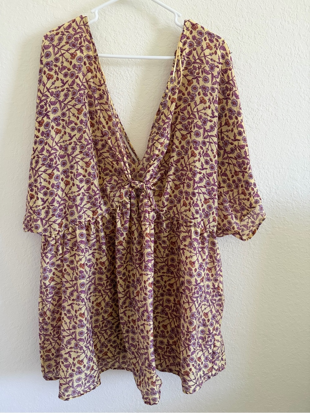 Primark Yellow Bathing Suit Cover-Up with Purple Floral Print